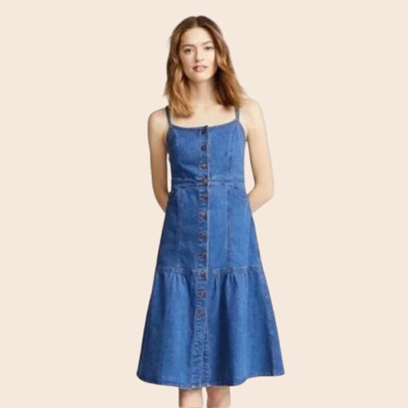 Madewell Dresses & Skirts - Madewell Denim Bayview Tiered Midi Dress Size 2